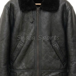 Bomber Shearling Sheepskin Leather <b>Jacket</b> for <b>Men</b> Flying Biker Style Warm Fur Lined <b>Canvas</b> OEM Customizable - Product Image 3