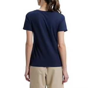 T-shirts personnalisés brodés avec logo pour femmes, col en V, manches courtes, coton respirant, uni, décontracté, t-shirts basiques, hauts pour femmes. - Product Image 5