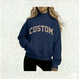 Sudadera de forro polar de manga larga con cuello simulado para mujer, de gran venta, gruesa y cálida para invierno, de secado rápido, con hombros caídos, corte holgado y estilo Terry. - Product Image 1
