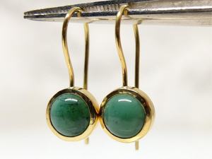 Green Tourmaline <b>Earrings</b> Handmade Cabochon 925 Sterling <b>Silver</b> 14K Gold Plated Jewelry Gift For Women - Product Image 1