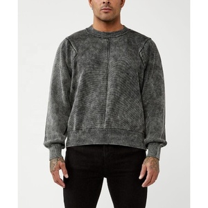 Sweat-shirt délavé à l'acide pour homme, 300 GSM, coton lourd, style vintage streetwear, col rond, fabrication sur mesure OEM, fabricant de vêtements à marque privée - Product Image 5