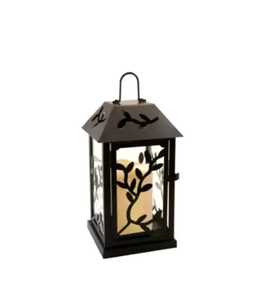 Wooden rectangular lantern glass panels curved metal designs ornate floral engraved metallic <b>top</b> vented section circular ring - Product Image 3