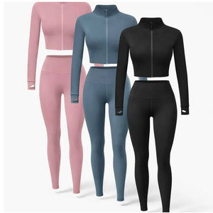 Conjunto de yoga de 6 piezas para mujer con espalda cruzada y cuello en V profundo, cremallera completa, sin costuras, de elastano/nailon, cintura alta, verde liso, elástico en cuatro direcciones - Product Image 5