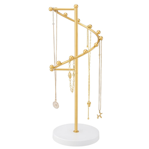 Support à bijoux rotatif fait main avec base en bois et crochets métalliques pour colliers, présentoir de bureau, porte-bijoux - Product Image 6
