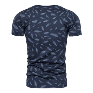 Camiseta de Manga Corta para Hombre, Corte Ajustado, con Estampado de Plumas, Cuello Redondo, Informal, Transpirable, de Poliéster, para Deporte - Product Image 2
