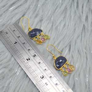 Beautiful Raw Blue Tourmaline Gemstones 925 <b>Sterling</b> <b>Silver</b> <b>Earring</b> Jewellery Cut Short <b>Dangle</b> <b>Earrings</b> For Women Daily Wear - Product Image 4