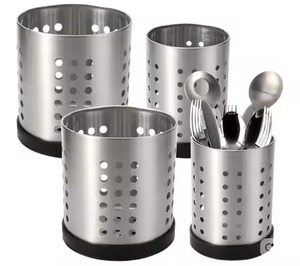 <b>Copper</b> Plated Metal Cutlery Holder Cylindrical Standing Kitchen Organizer Rust Resistant Modern Style Single Tier Cutlery Holder - Product Image 4