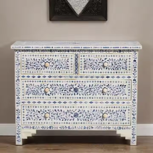 Tiroirs en incrustation d'os noir et blanc avec 3 tiroirs Tiroir en incrustation d'os à motif floral par ARTISAN CRAFT - Product Image 4