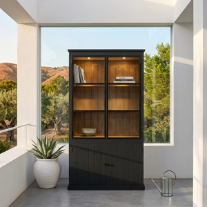 Contemporary Meldyn Cabinet High Quality Timber Eco-Friendly Durable <b>Bookcase</b> with Minimalist Black Finish for Home Office - Product Image 1