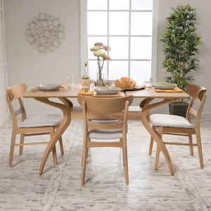 Silla de Comedor Moderna de Madera Maciza con Asiento de Tela Azul Claro, Estilo Mid-Century, Muebles para el Hogar - Product Image 2