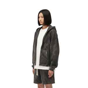 Ensemble sweat à capuche zippé et short vintage en 100 % coton, impression entièrement personnalisée, idéal pour un look décontracté ou streetwear, unisexe. - Product Image 2