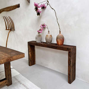 Mesa Consola Rústica de Roble, Madera Sólida, para Pasillo o Entrada, Mueble de Estilo Rústico, Decoración para el Hogar en Madera Natural Vintage - Product Image 3
