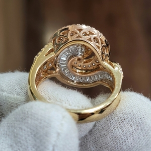 Spiral Vortex Statement Swirl <b>Cocktail</b> <b>Ring</b> with Channel Baguette & Pave Round Diamond Setting in Two Tone <b>Ring</b> - Product Image 4