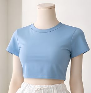 Camiseta Corta de Algodón para Mujer, Marca Privada, Corte Ajustado, Manga Corta, Fabricante de Tops Femeninos - Product Image 1