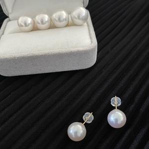 ต่างหูมุกน้ำจืดแท้ Edison Pearl Aurora สีขาวขนาดใหญ่ ดีไซน์เรียบง่าย พร้อมรูแท้ - Product Image 1