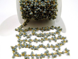Grey Moonstone Hydro Quartz Dangling Cluster Beaded Rondelle Faceted <b>Rosary</b> Chain - Product Image 1