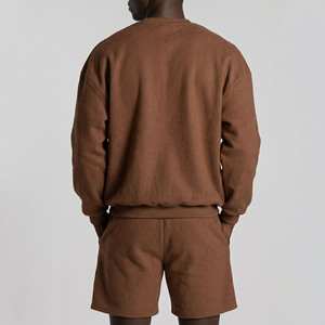 Men's Winter Jogger Sweat Shorts Set Crew Neck Top 400 Gsm Fleece Shorts Two Piece Set Men's High Quality Sweat Shorts Sets - Product Image 2
