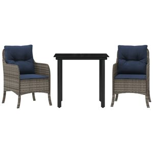 Ensemble de salle à manger de jardin en rotin PE gris durable pour 2 personnes, mobilier d'extérieur polyvalent - Product Image 2