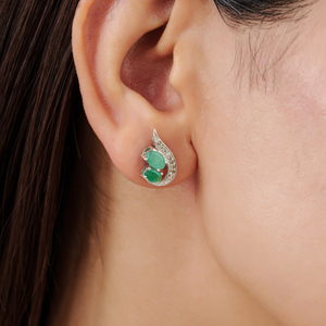 Wholesale Women <b>Stud</b> Earrings 925 Sterling Silver 100% Authentic Oval Cut <b>Emerald</b> & Round Diamond Accents Earrings - Product Image 2