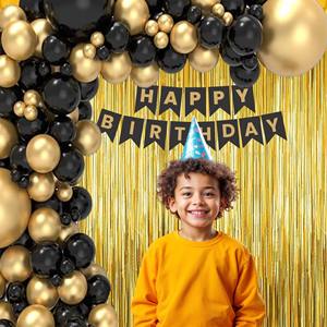 Kit de décoration d'anniversaire noir 44 pièces |   Guirlande de ballons de luxe, bannière et rideau à franges, ensemble de fête en gros - Product Image 6
