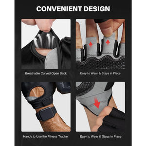 Gants d'entraînement imperméables en spandex à demi-doigts pour hommes et femmes, respirants, antidérapants, avec fermeture auto-agrippante, pour le badminton et le tennis - Product Image 4