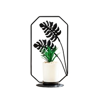 Pot de fleurs en céramique avec cadre en fer géométrique moderne, plante succulente, feuille de Monstera artificielle, figurine décorative de table pour la maison