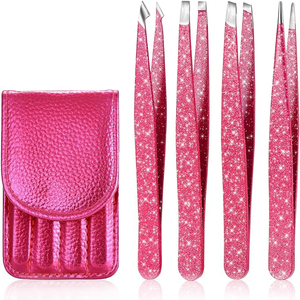 Pince à épiler rose scintillante très vendue pour femmes, en acier inoxydable, pour poils du visage et sourcils, avec logo personnalisé, lot de pinces à épiler - Product Image 1