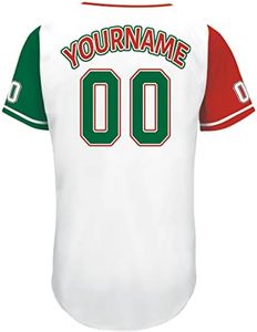 Personalized New Baseball Jersey Button <b>Down</b> Design Green Red Mexican Print Sportswear for Men Women Youth and Kids - Product Image 4