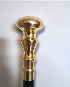Handmade Black Wooden Walking Stick with Polished Brass Handle & Elegant Inlays - Product Image 2