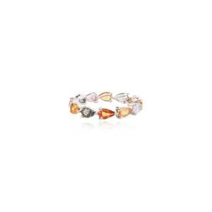Bague de mariage éternelle en or blanc 18 carats avec saphirs arc-en-ciel en forme de pétales - Product Image 3