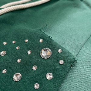 Green Gradient Women's Pants With Sequined Dot Print Drawstring Waist Loose Fit Knee Length Casual Wear Triveers Pants For Women - Product Image 3