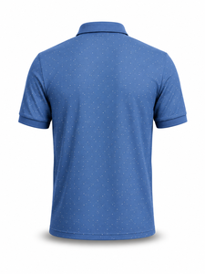 เสื้อเชิ้ตแขนสั้นผู้ชายสีน้ำเงินปักลาย ผ้าถักโพลีเอสเตอร์ ระบายอากาศได้ดี สไตล์ลำลอง ปักโลโก้ด้านหน้าได้ - Product Image 3