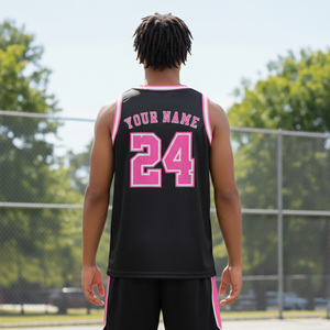 Camiseta de Baloncesto 2026 de la Mejor Calidad para Hombre, Negra y Rosa, Cuello en V, Sin Mangas, Transpirable, de Poliéster, con Número 24 Estampado en la Parte Delantera - Product Image 2