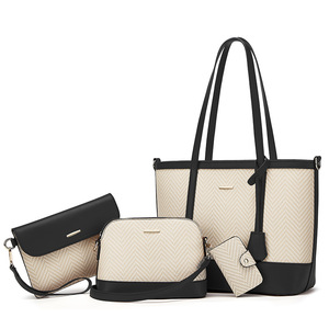 Ensemble de sacs fourre-tout noirs en nylon pour filles avec bandoulière chaîne détachable, style minimaliste, fermeture éclair, compartiment antivol pour ordinateur, multi-pièces - Product Image 2