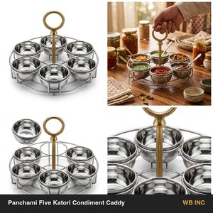 Juego de Katori Hecho a Mano, Acero Inoxidable SS304, 25 cm, con Asa de Latón Espejado, Cinco Recipientes, Panchami, Cinco Katori, Porta Condimentos, Utensilios para Decoración del Hogar - Product Image 6