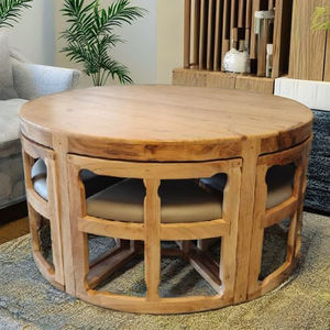 NOVA NEST Solid Wood Handmade Multi-Functional <b>Round</b> Folding <b>Dining</b> <b>Table</b> MANGO WOOD Nesting <b>Dining</b> Set - Product Image 2