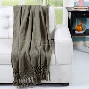 Manta Decorativa Boho con Rayas Negras y Borlas, Manta Bohemia Sostenible para Sofá, Sillón, Cama - Product Image 6