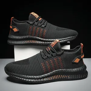 Chaussures de tennis et de marche de luxe pour hommes, noires et orange, en maille respirante, à lacets, avec semelle intermédiaire en cuir véritable et semelle extérieure en EVA, style camouflage - Product Image 1