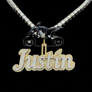 Hiphop Moissanite Letter Pendant 925 Silver Iced Out 14K Gold Plated Esmalte Motocicleta Bail Custom Moissanite Pendant - Product Image 1