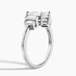 <b>Emerald</b> Cut Moissanite Wedding Engagement <b>Ring</b> Baguette Accents 925 Sterling <b>Silver</b> White Gold Plated Luxury FiveStone - Product Image 4