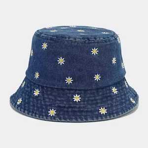 Chapeau Bob en Denim Unisexe Broderie Florale Décontracté Printemps Été 56-58CM Adulte - Product Image 5