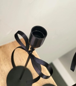 Black Long Candle Stand With Bow Design Elegant <b>Decorative</b> Accent Suitable For Home <b>Decor</b> And <b>Table</b> Styling From India - Product Image 2