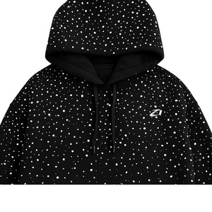 เสื้อฮู้ดดี้ผู้ชายสีดำประดับเพชรเทียม ทรงโอเวอร์ไซส์ ผ้าฝ้ายฟลีซ สตรีทแวร์ หนานุ่ม ผลิตโดยผู้ผลิตแบรนด์ส่วนตัว - Product Image 3