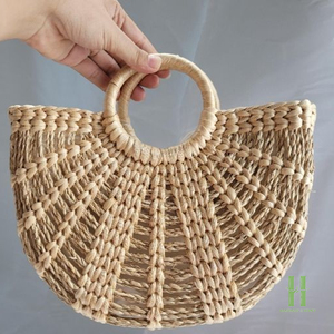 NOUVEAU DESIGN Panier en jacinthe d'eau tressé à la main avec poignée ronde, panier de rangement naturel tissé sur mesure, usine OEM ODM - Product Image 1