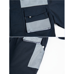 Combinaison de travail pour homme, noire et grise, en polyester, résistante à l'abrasion, plusieurs poches, manches longues, fermeture éclair sur le devant, uniforme - Product Image 5