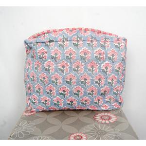 Vintage Quilted Cotton Cosmetic <b>Case</b> with Tassel Pattern Blue for Zipper Closure Large Capacity Eco-Friendly - Product Image 5