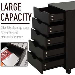 Armadietto Portadocumenti Moderno Nordico a 5 Cassetti con Ruote, Marrone, Organizzatore Espandibile Assemblato - Product Image 4