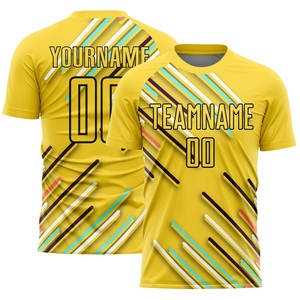 ชุดเสื้อฟุตบอลสีเหลืองแบบขายส่งปี 2026 แบบกำหนดเอง พิมพ์ลายเรขาคณิตแบบระเหิด แห้งเร็ว ชุดทีมแขนสั้นสำหรับผู้ชาย - Product Image 2