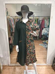 Robe midi à imprimé floral bohème, manches trois quarts, col rabattu, coupe ample, en lin et coton tissé, respirante, tenue décontractée d'été - Product Image 2