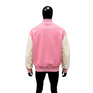 Chaqueta Varsity Rosa Clásica para Hombre, Estilo Preppy, Forro Polar, Algodón y Poliéster, Cuello Camisero, Manga Regular, Color Sólido, Ropa de Otoño - Product Image 2